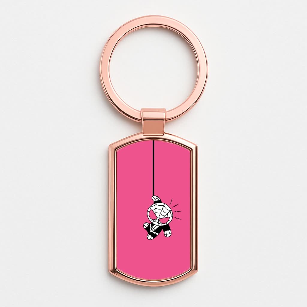 Pink Hanging Spider Hero Rose Gold Keyring