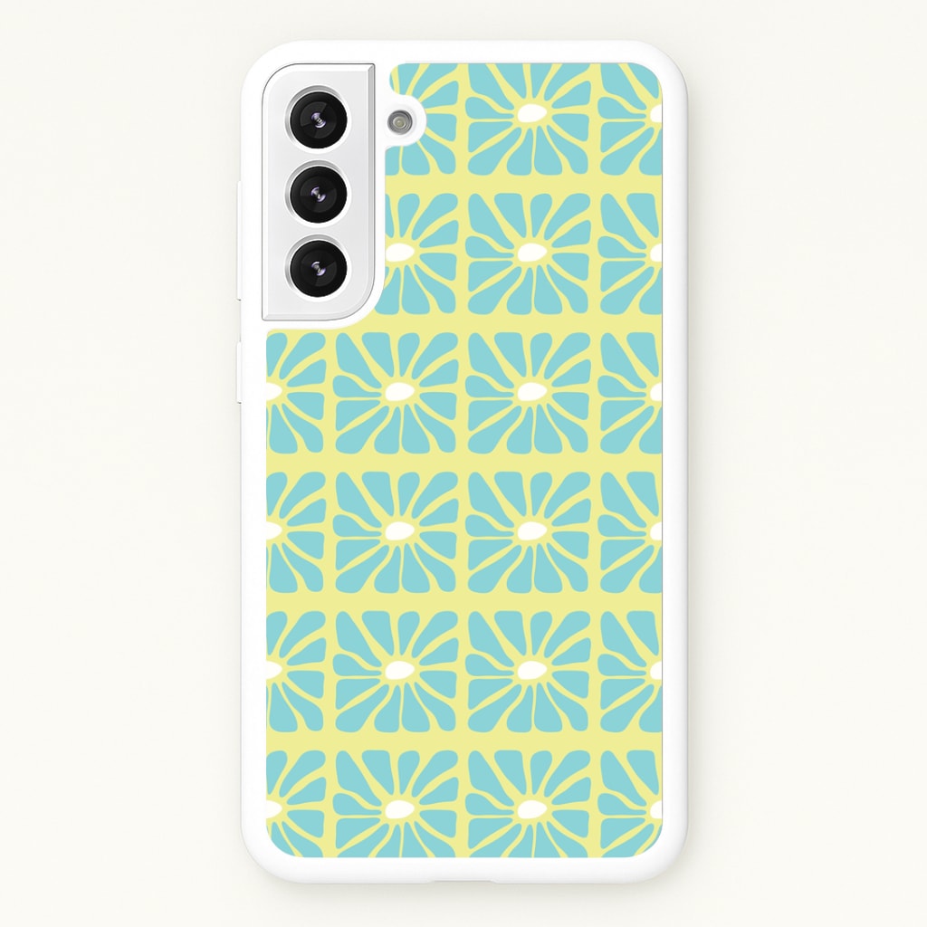 Square Abstract Flowers Blue Galaxy S21FE Case