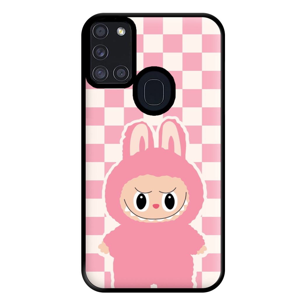 Checkered Cute Pink Monster Galaxy A21s Case