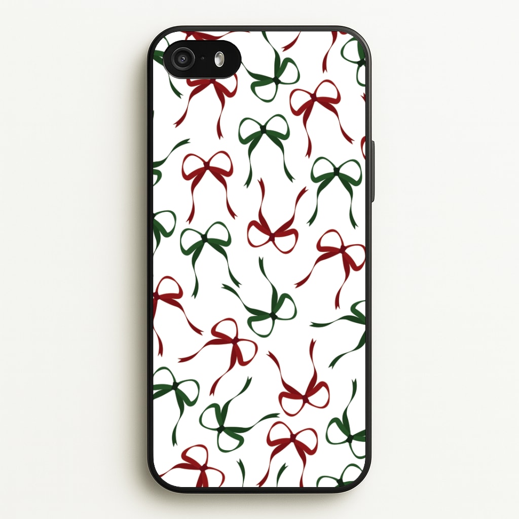 Red And Green Coquette Christmas Bows Pattern iPhone 5 / 5s / SE 2016 Case