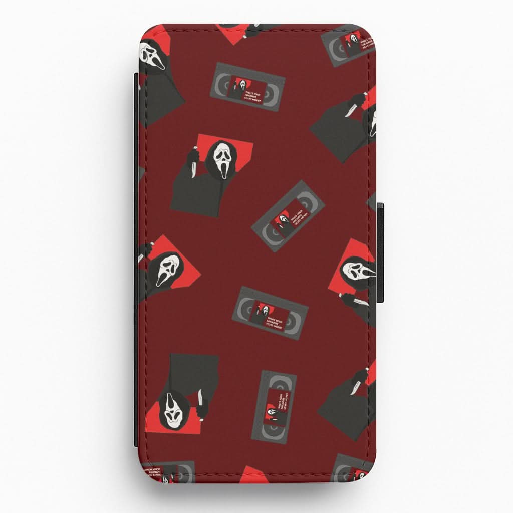 VHS & Ghostface Pattern Flip / Wallet Phone Case