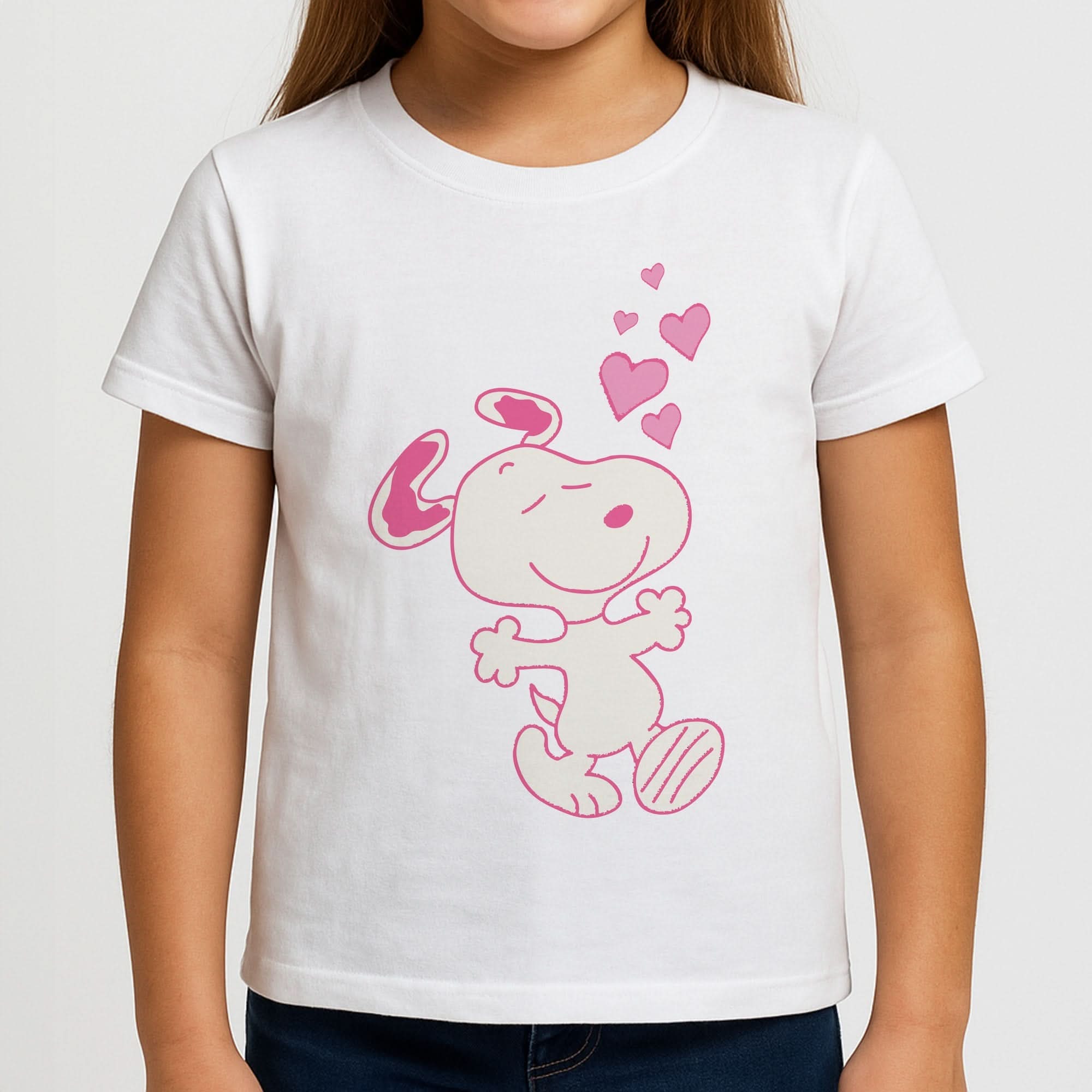 Cartoon Beagle Valentine Hearts Pattern Girls T-Shirt