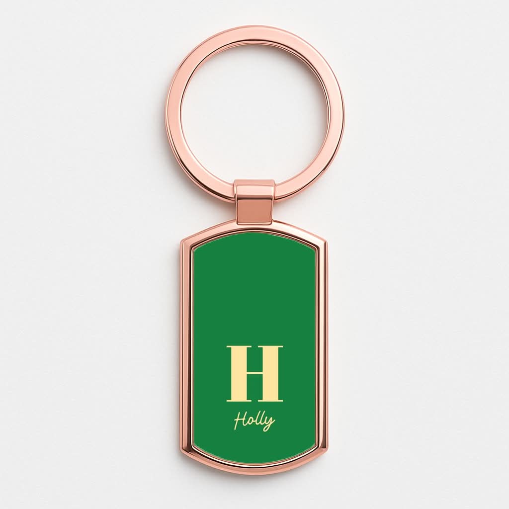 Dark Green Personalised Name Rose Gold Keyring