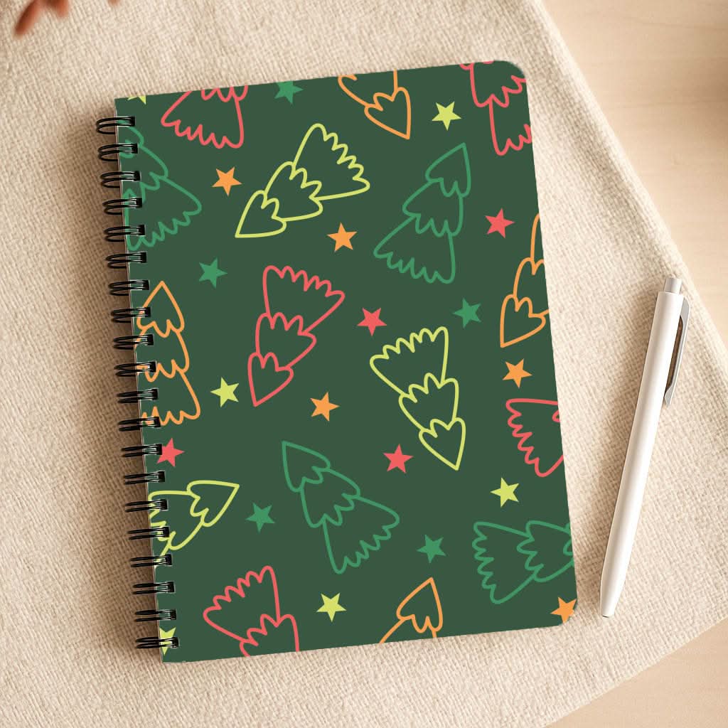Colourful Christmas Tree Outlines Pattern Notepad