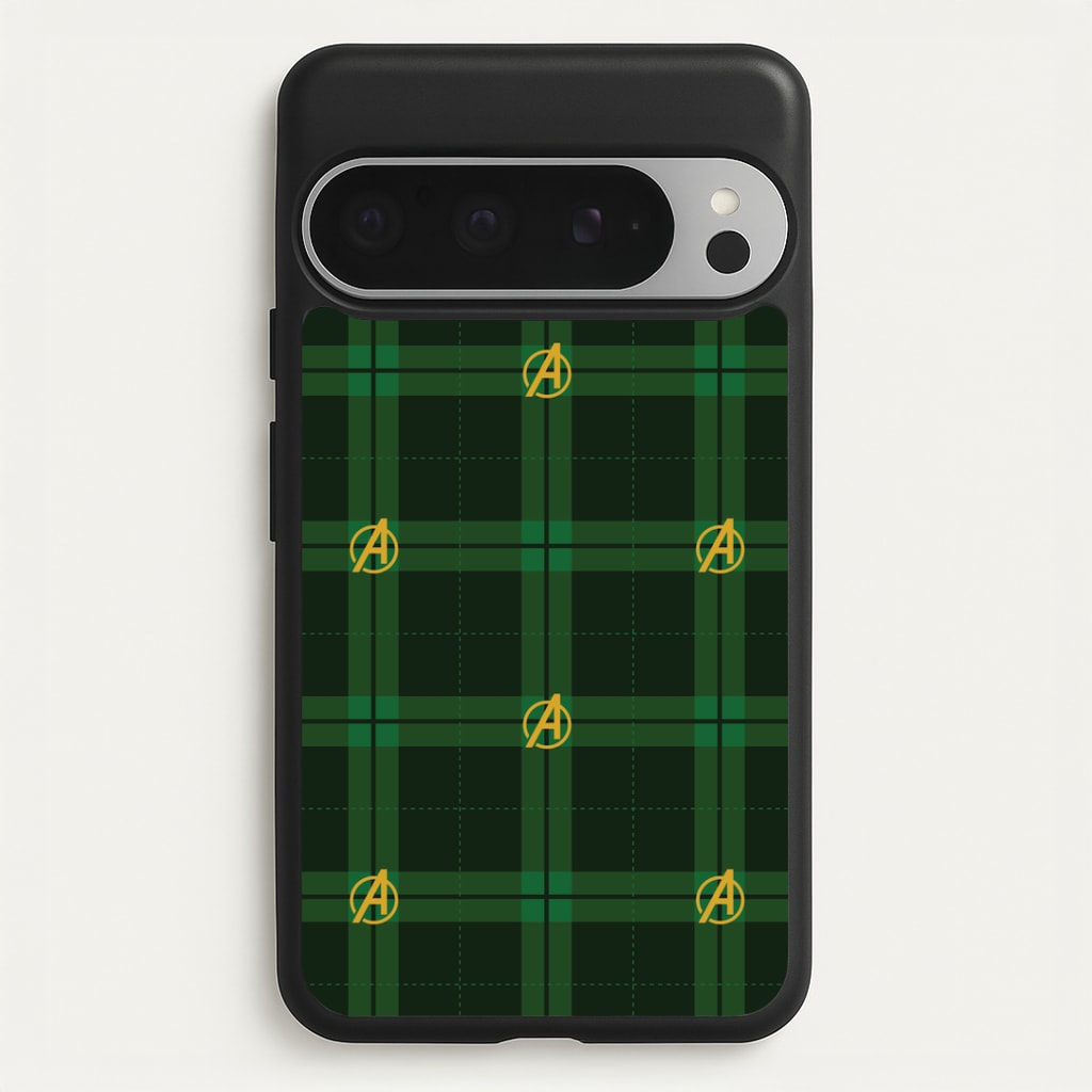 Superhero Team Green Tartan Pattern Google Pixel 9 Pro XL Case