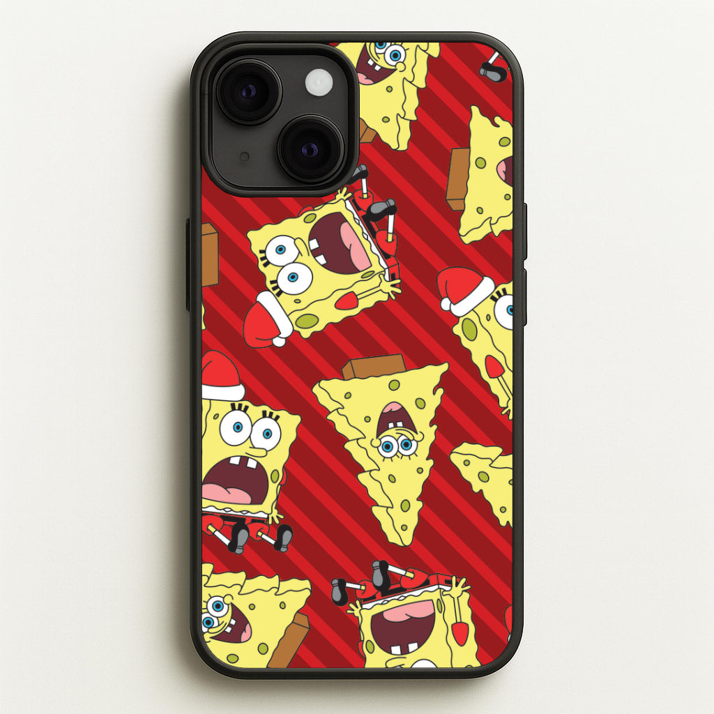 Christmas Cartoon Sponge Stripes Pattern iPhone 13 Mini Case