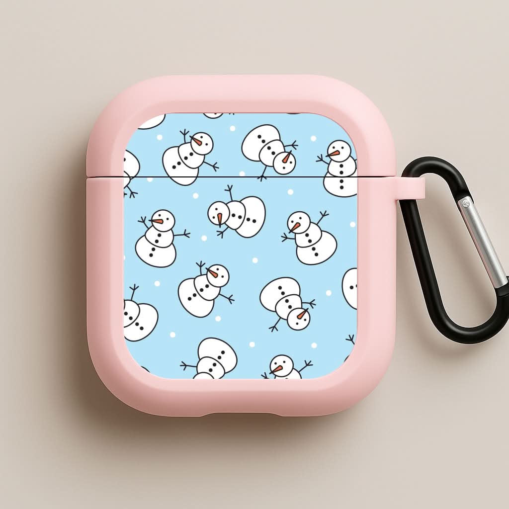 Cartoon Snowmen Pattern Pink AirPods Case