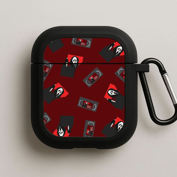 VHS & Ghostface Pattern Black AirPods Case