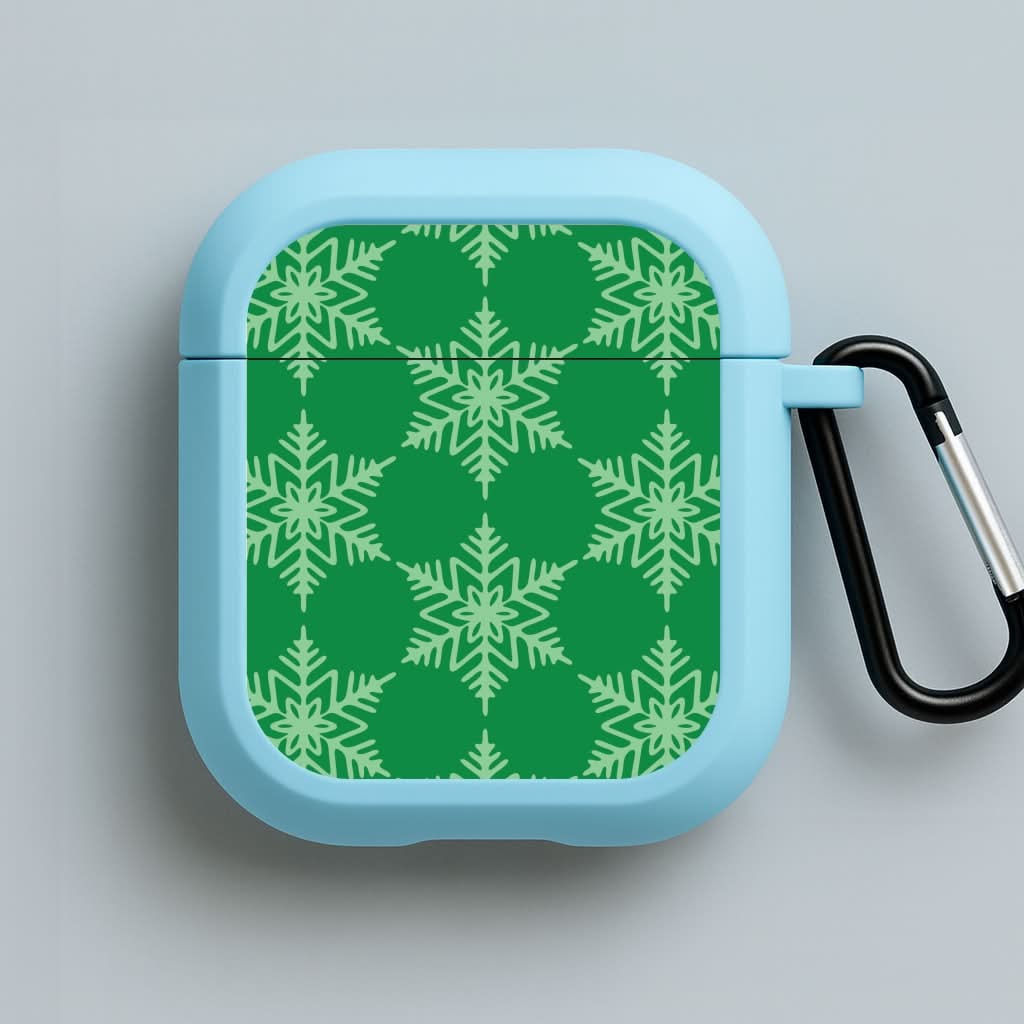 Green Giant Snowflakes Christmas Pattern Blue AirPods Case