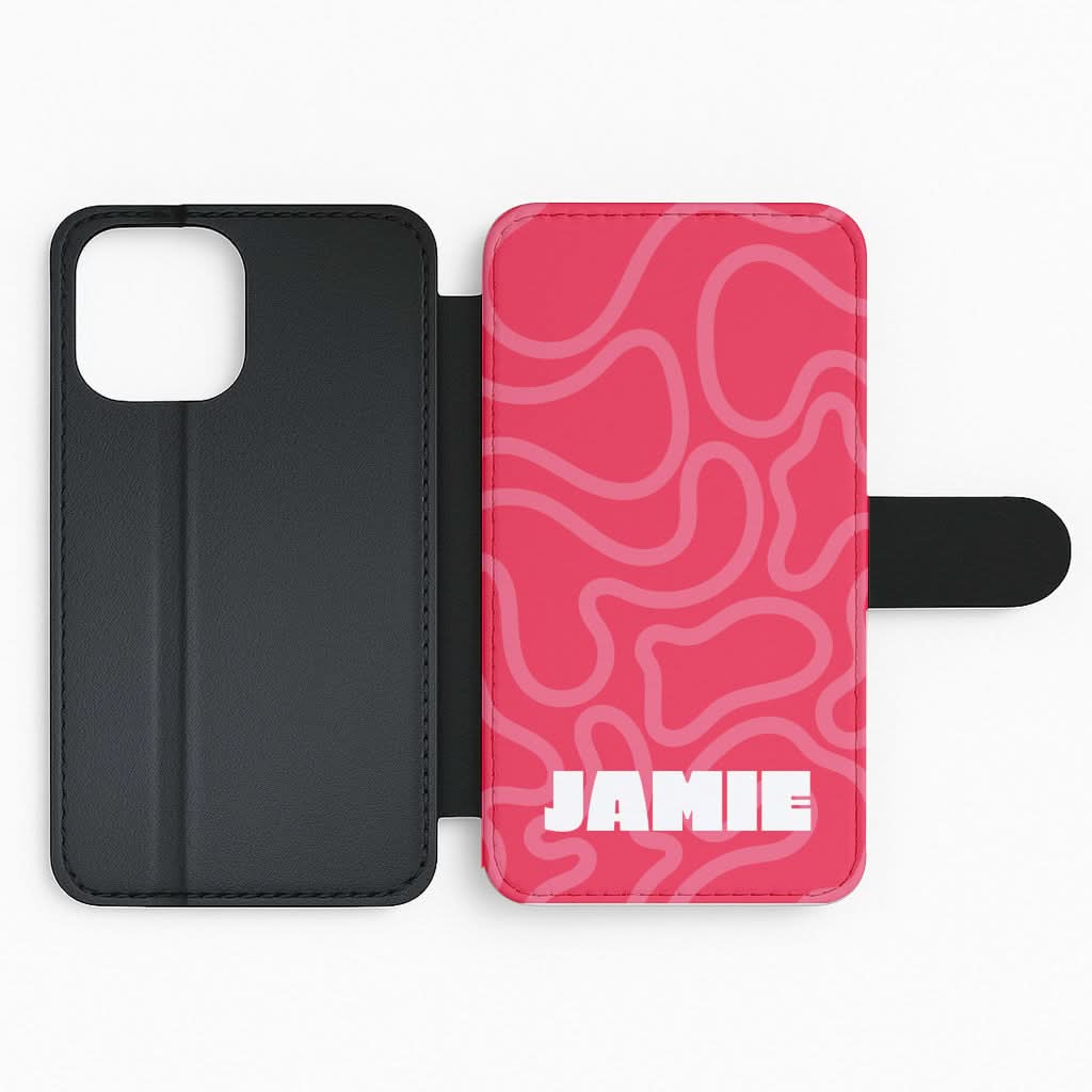 Red And Pink Squiggles Personalised Name Flip Phone Case