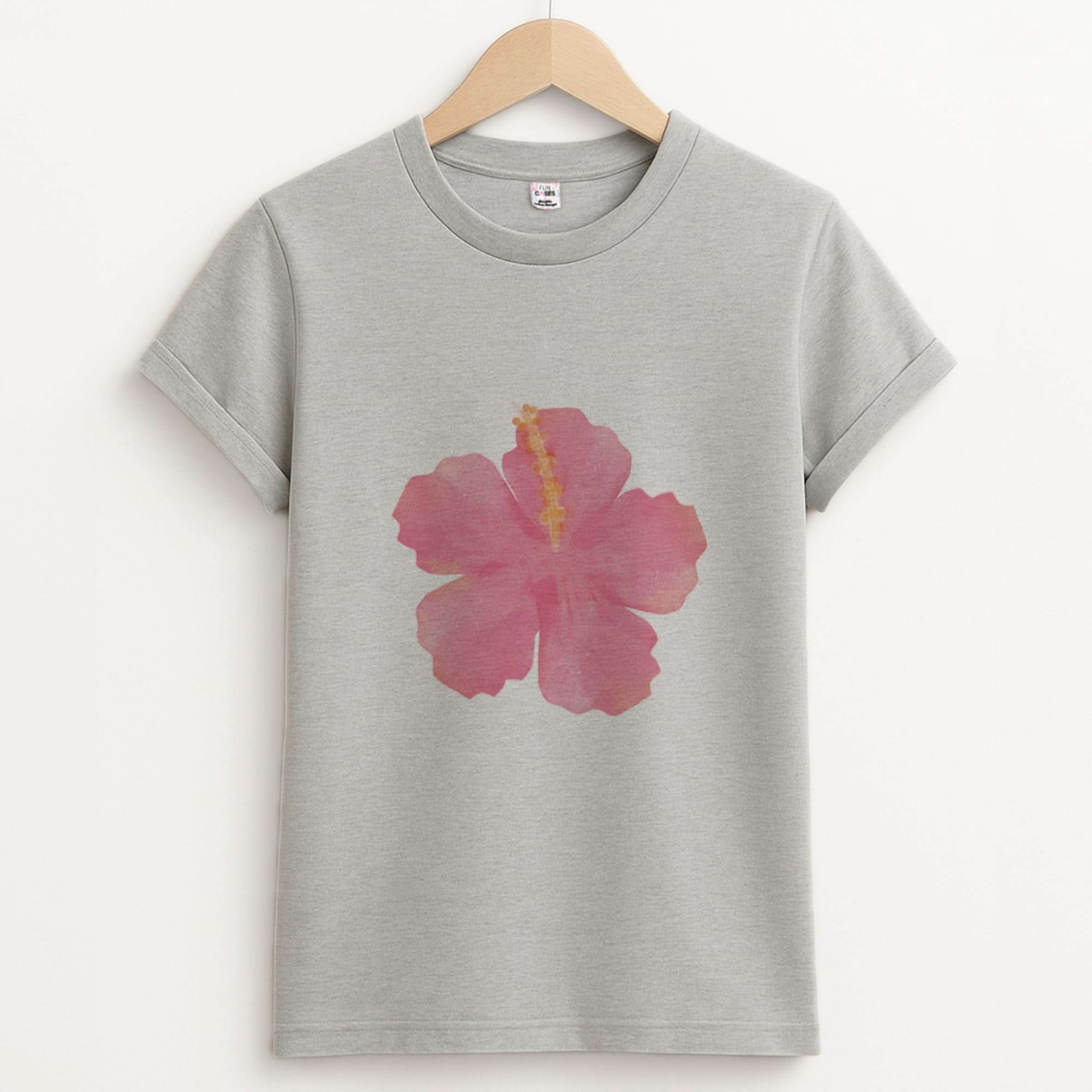 Pink Hibiscus Unisex Grey T-Shirt