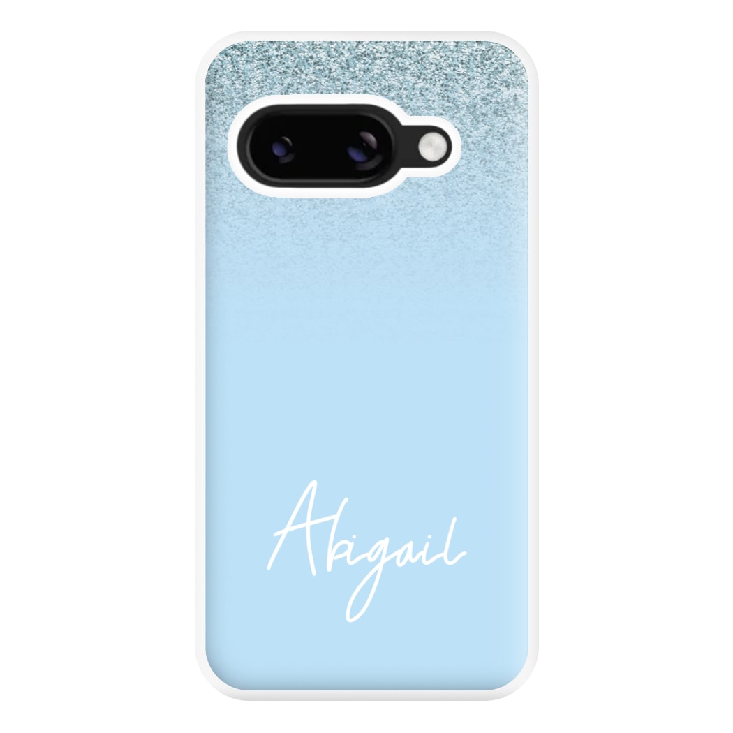 Blue Glitter Personalised Name Google Pixel 9a Case