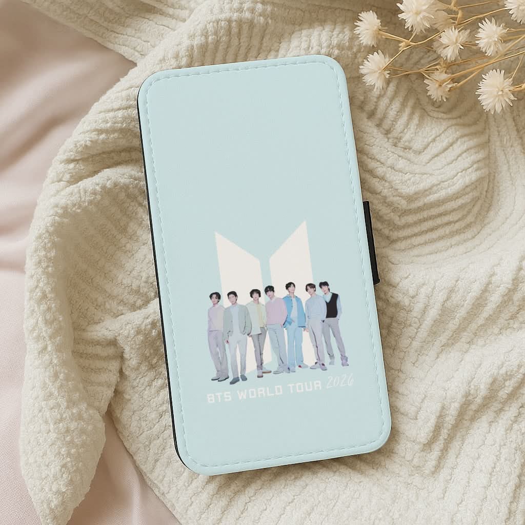K-Pop Band Tour Pastel Blue Leather Phone Case