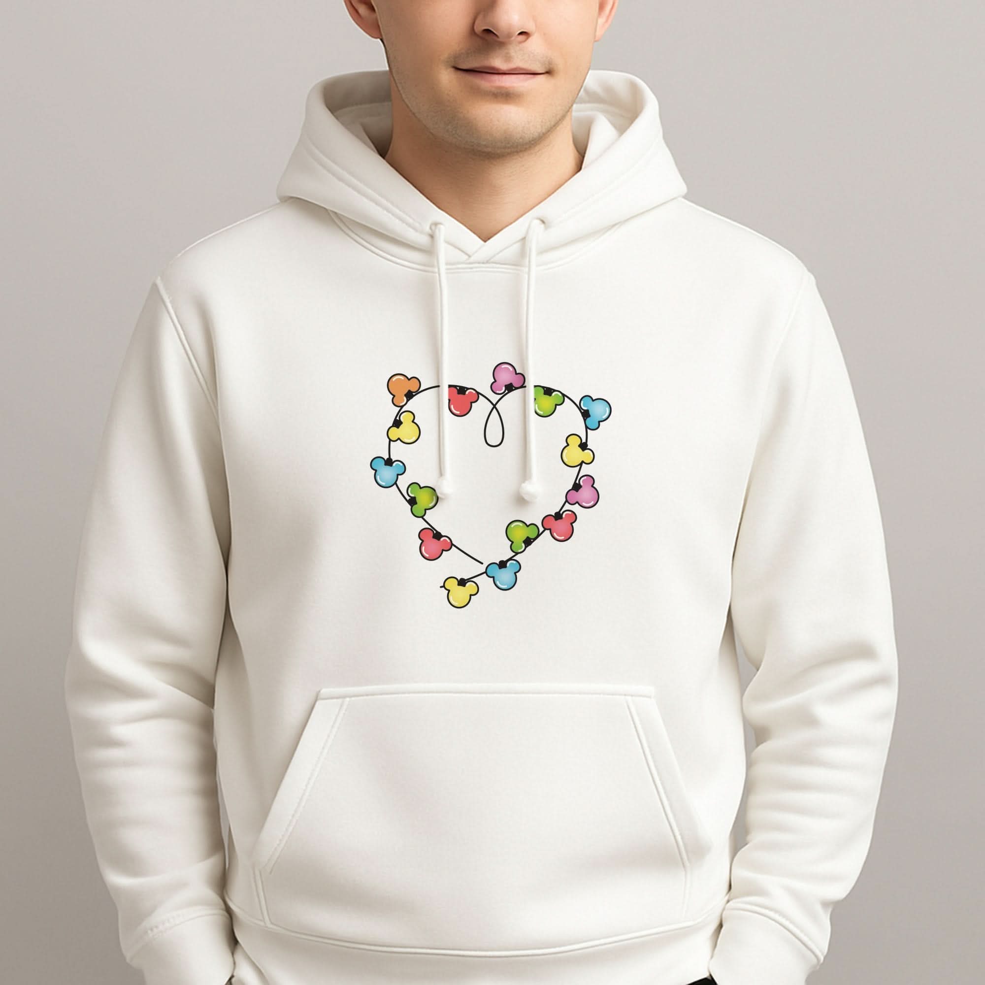 Cartoon Mouse Christmas Fairylights Heart Mens Hoodie