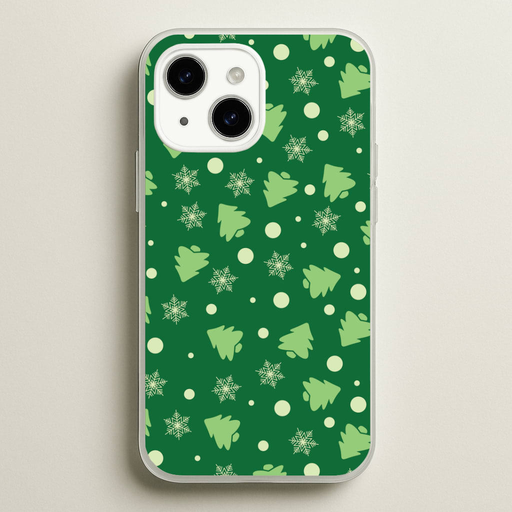 Cartoon Christmas Trees And Snowflakes Pattern iPhone 14 Case