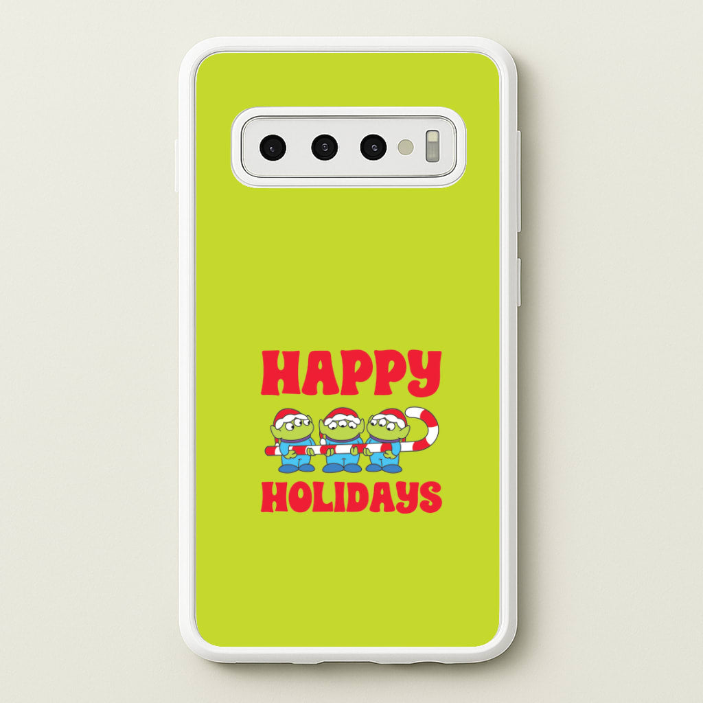 Happy Holidays Cute Green Aliens Galaxy S10 Case