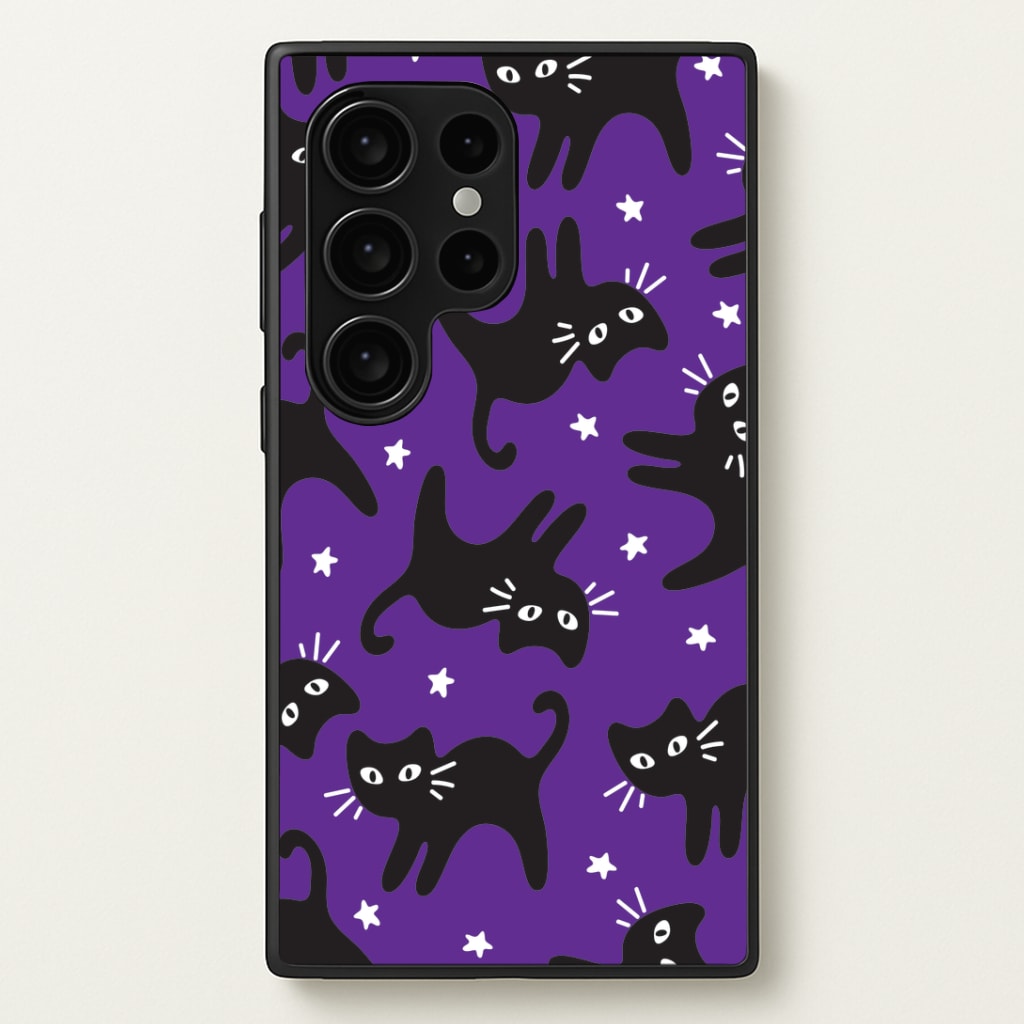 Cartoon Black Cats And Stars Pattern Galaxy S24 Ultra Case