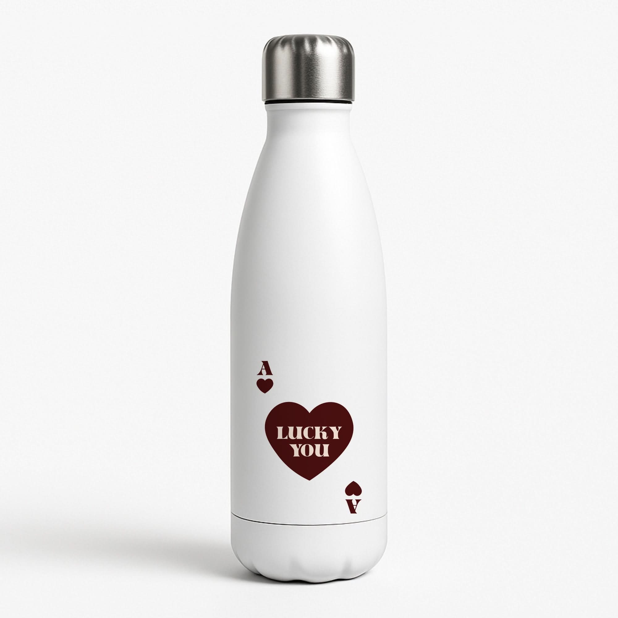 Ace Of Hearts Lucky You White Water Bottle