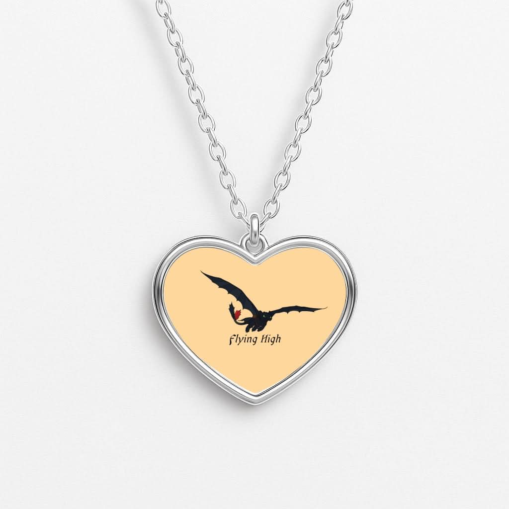Dragon Flying High Heart Necklace