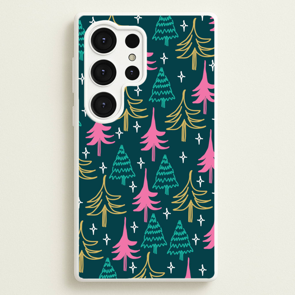 Colourful Sketched Christmas Trees Pattern Galaxy S25 Ultra Case