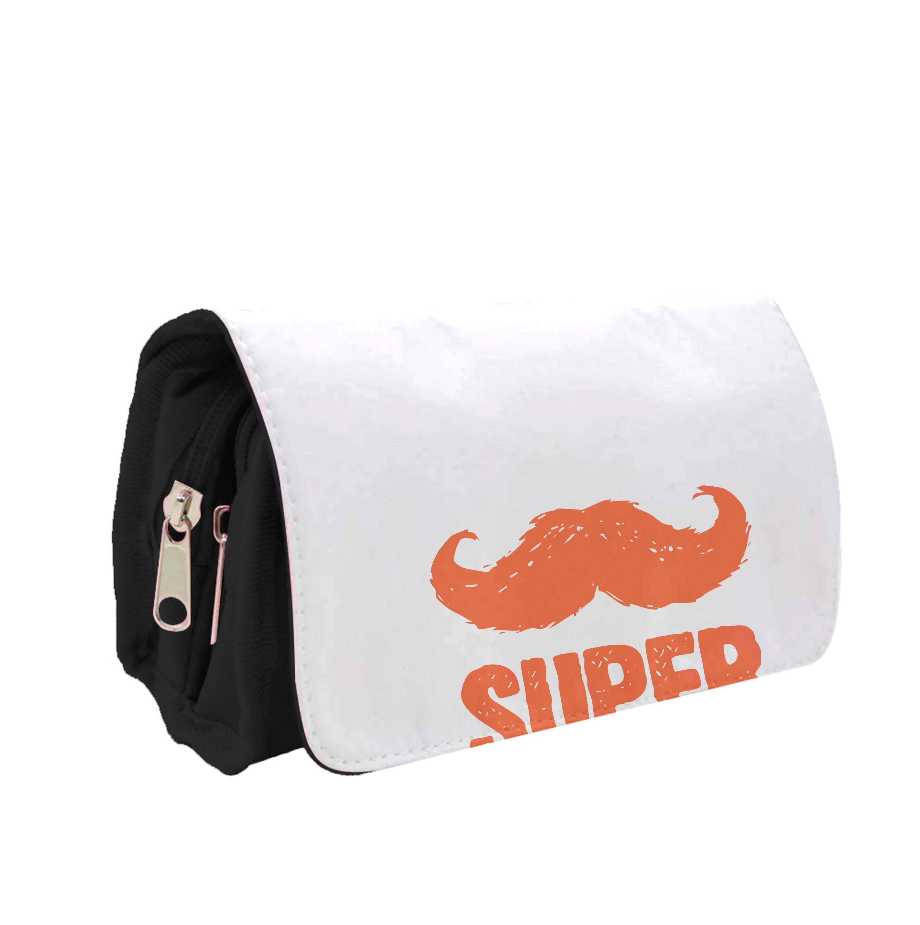 Moustache Super Dad Orange Pencil Case