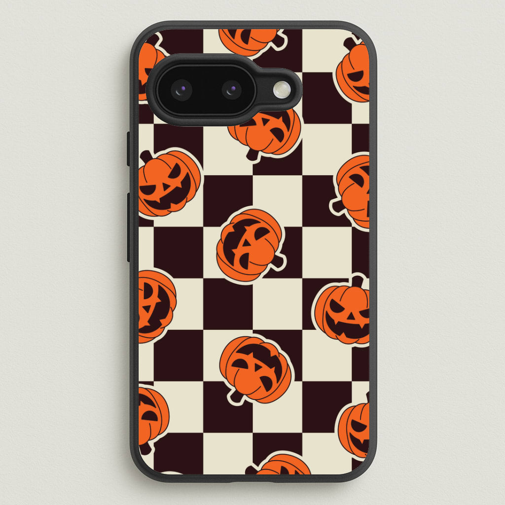 Pumpkin Stickers Checkered Pattern Google Pixel 9a Case