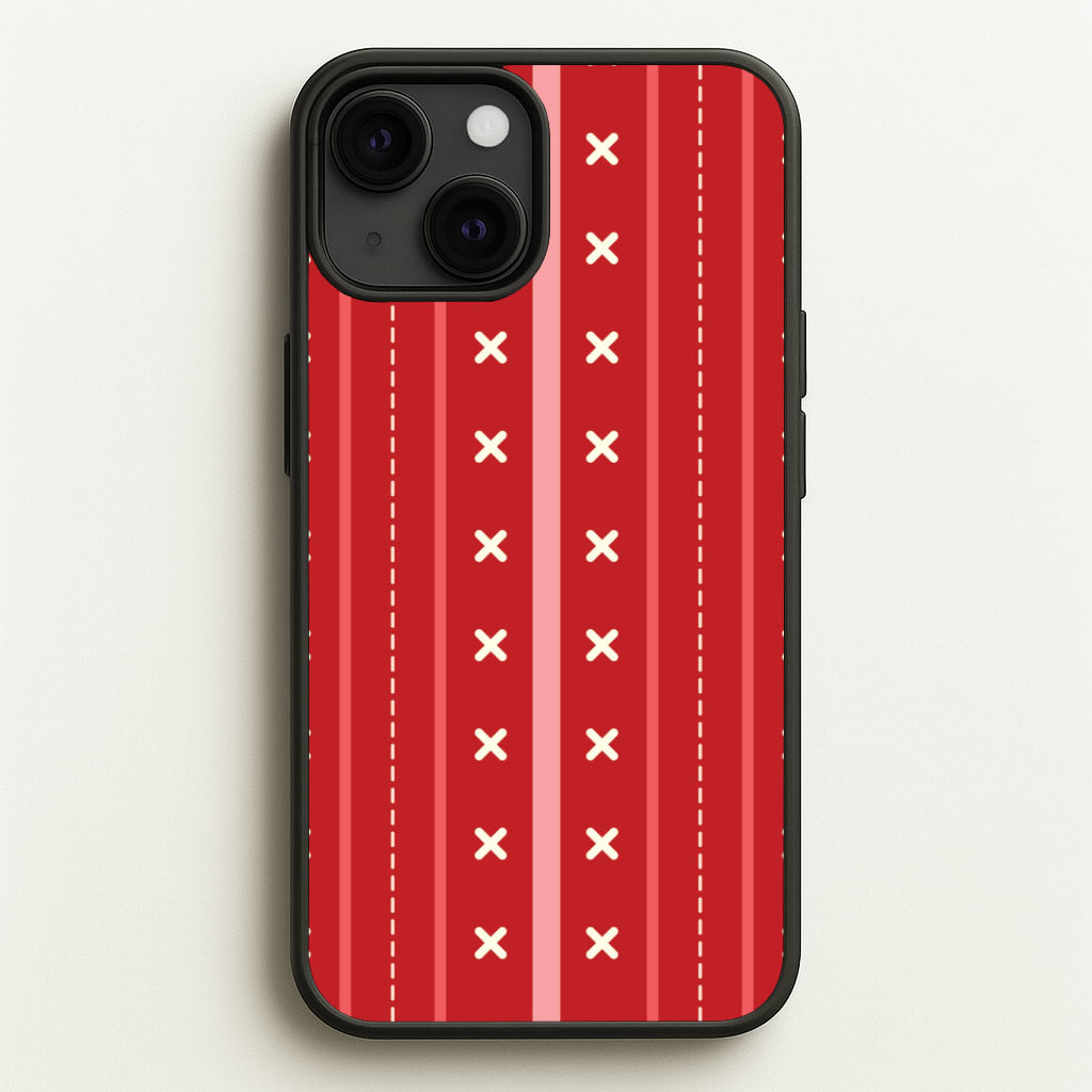 Stripes And Stitches Red Christmas Pattern iPhone 13 Mini Case
