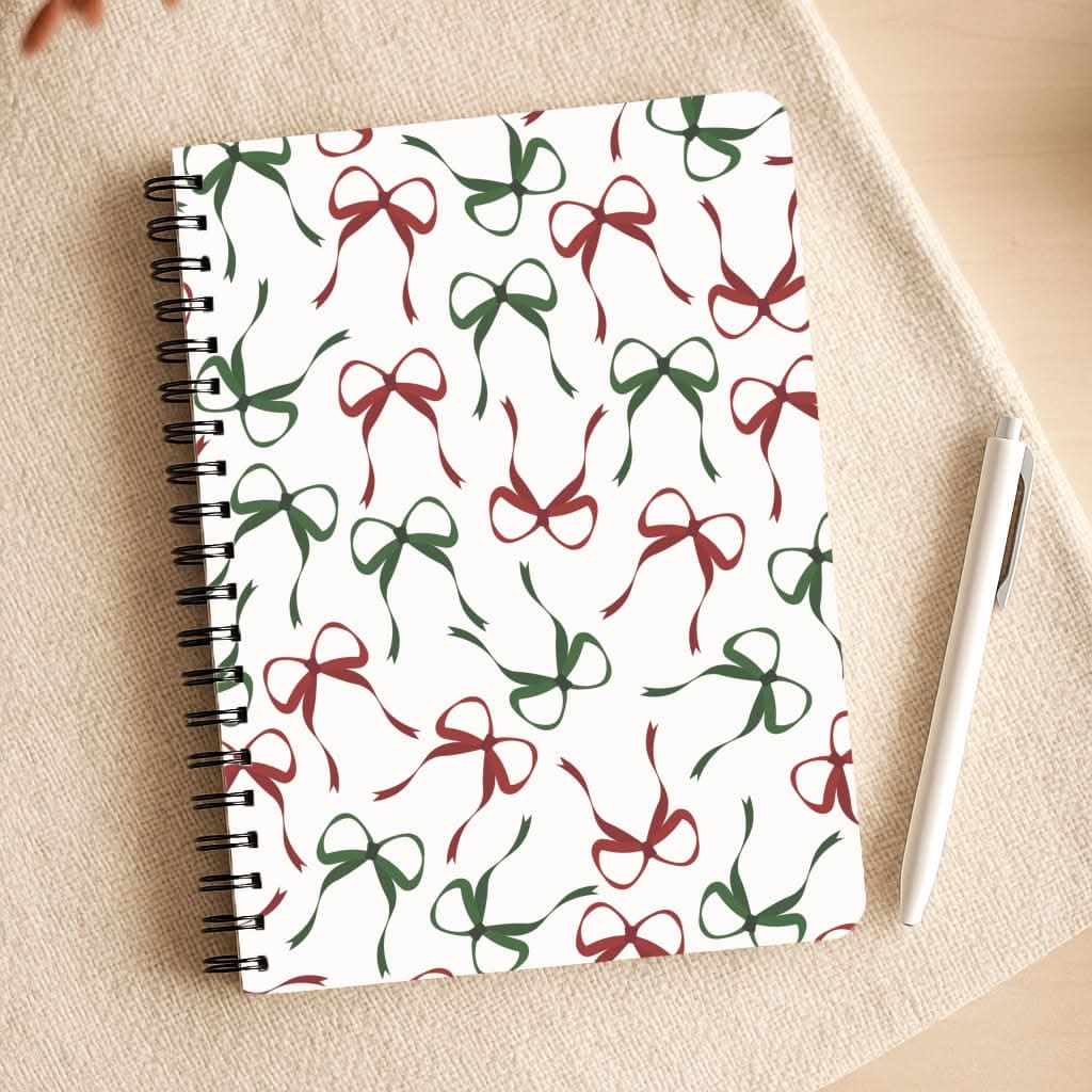 Red And Green Coquette Christmas Bows Pattern Notepad