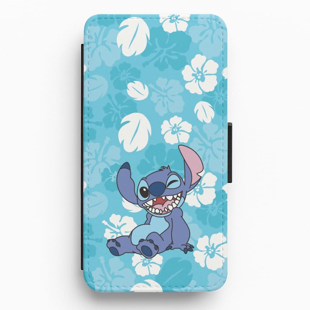 Cute Blue Alien Floral Pattern Flip / Wallet Phone Case