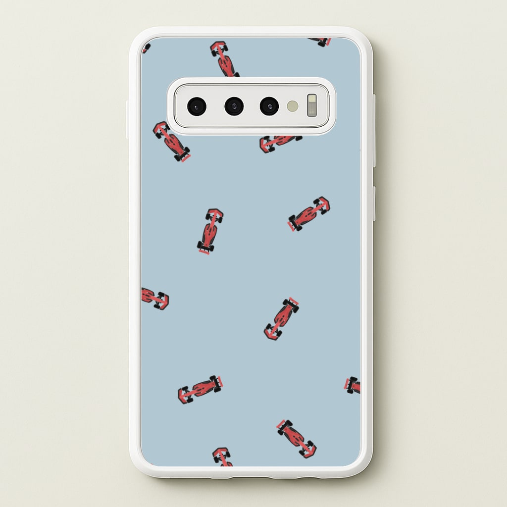 Race Cars Pattern Blue Galaxy S10 Case