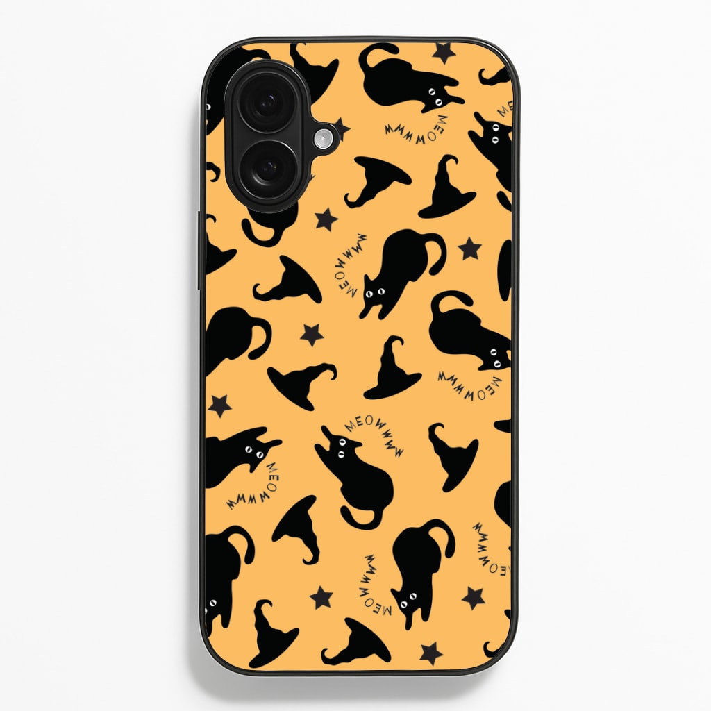 Black Cat And Hats Pattern iPhone 16 Plus Case