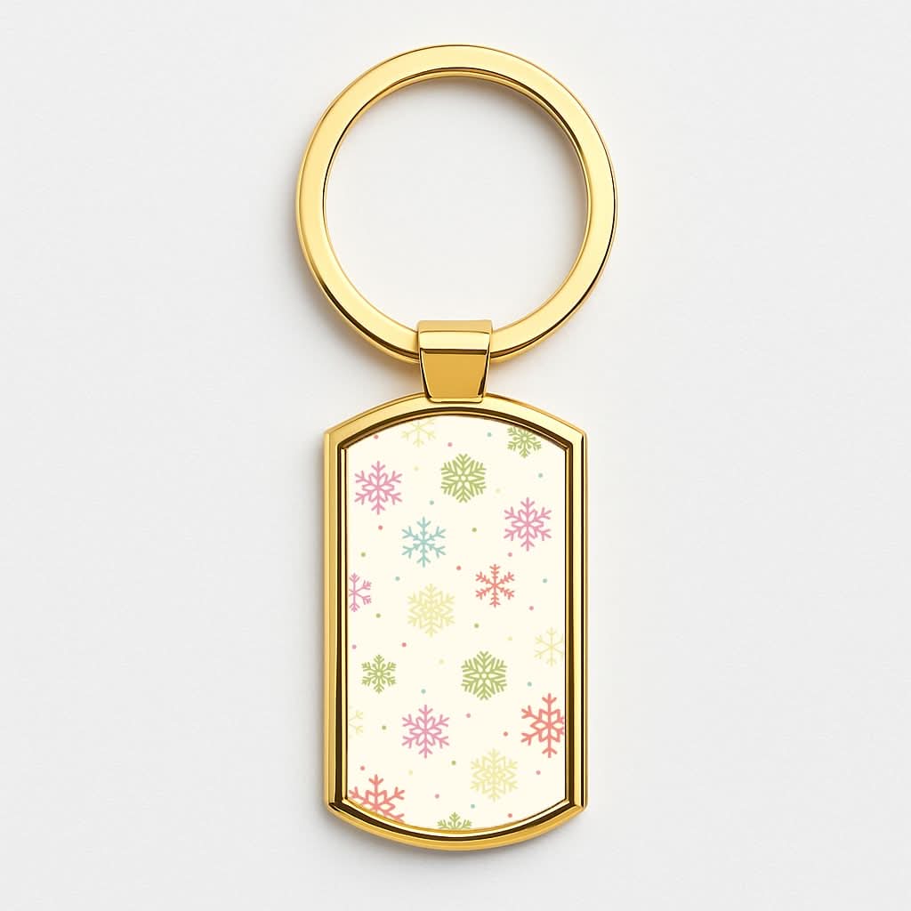 Pastel Snowflakes Pattern Gold Keyring