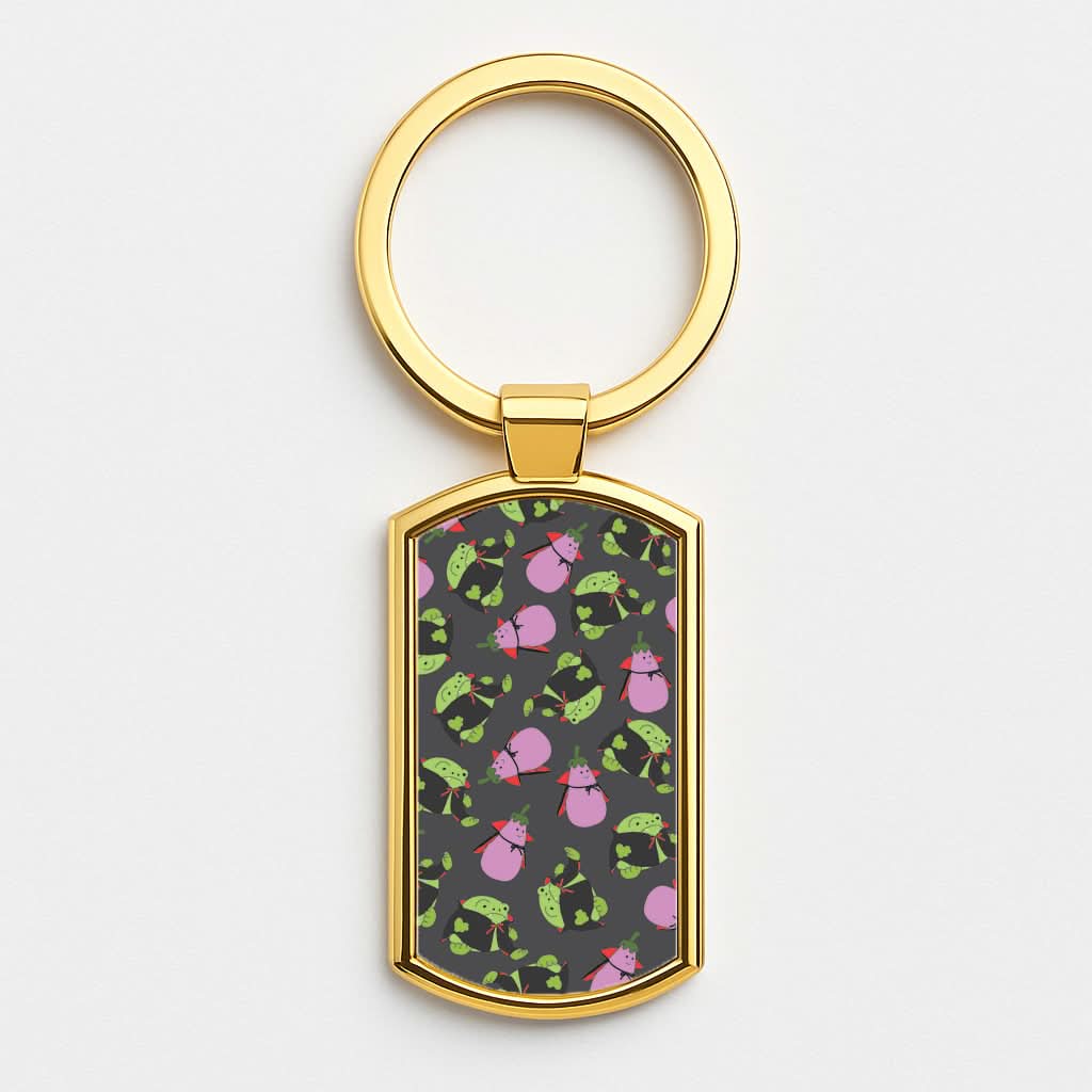 Vampire Frogs And Vegetables Pattern - Halloween Gold Keyring