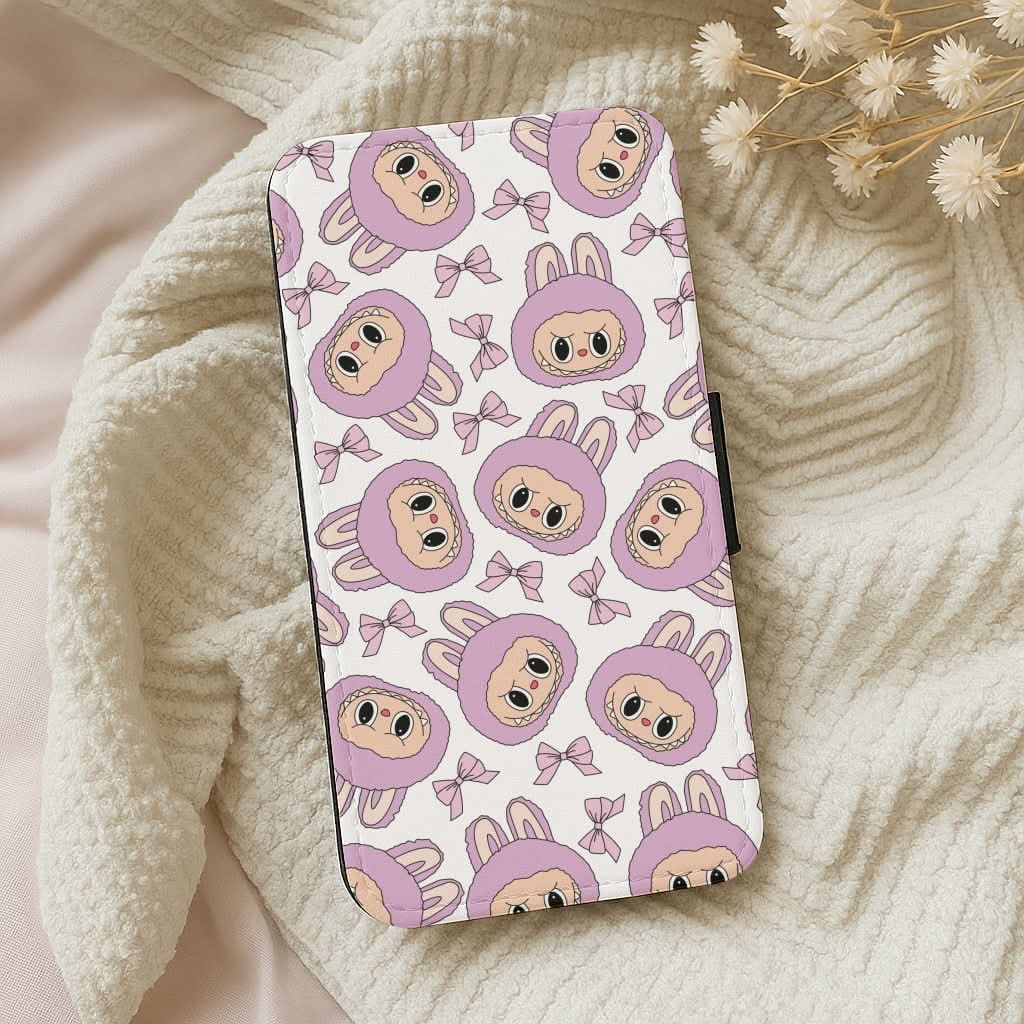 Cute Purple Monster And Bows Pattern Leather Phone Case