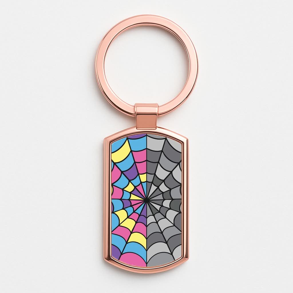 Colourful And Gray Spiderweb Rose Gold Keyring