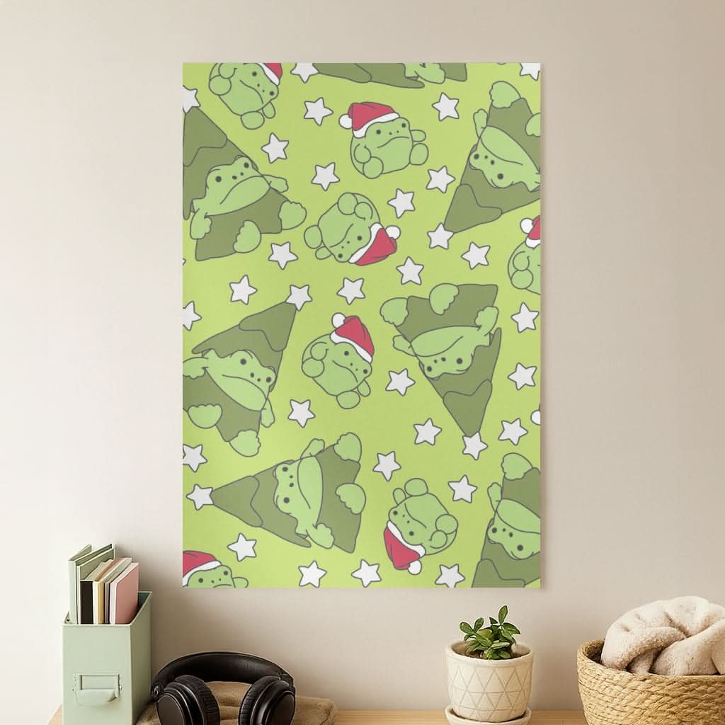 Christmas Frogs And Stars Plush Pattern Poster