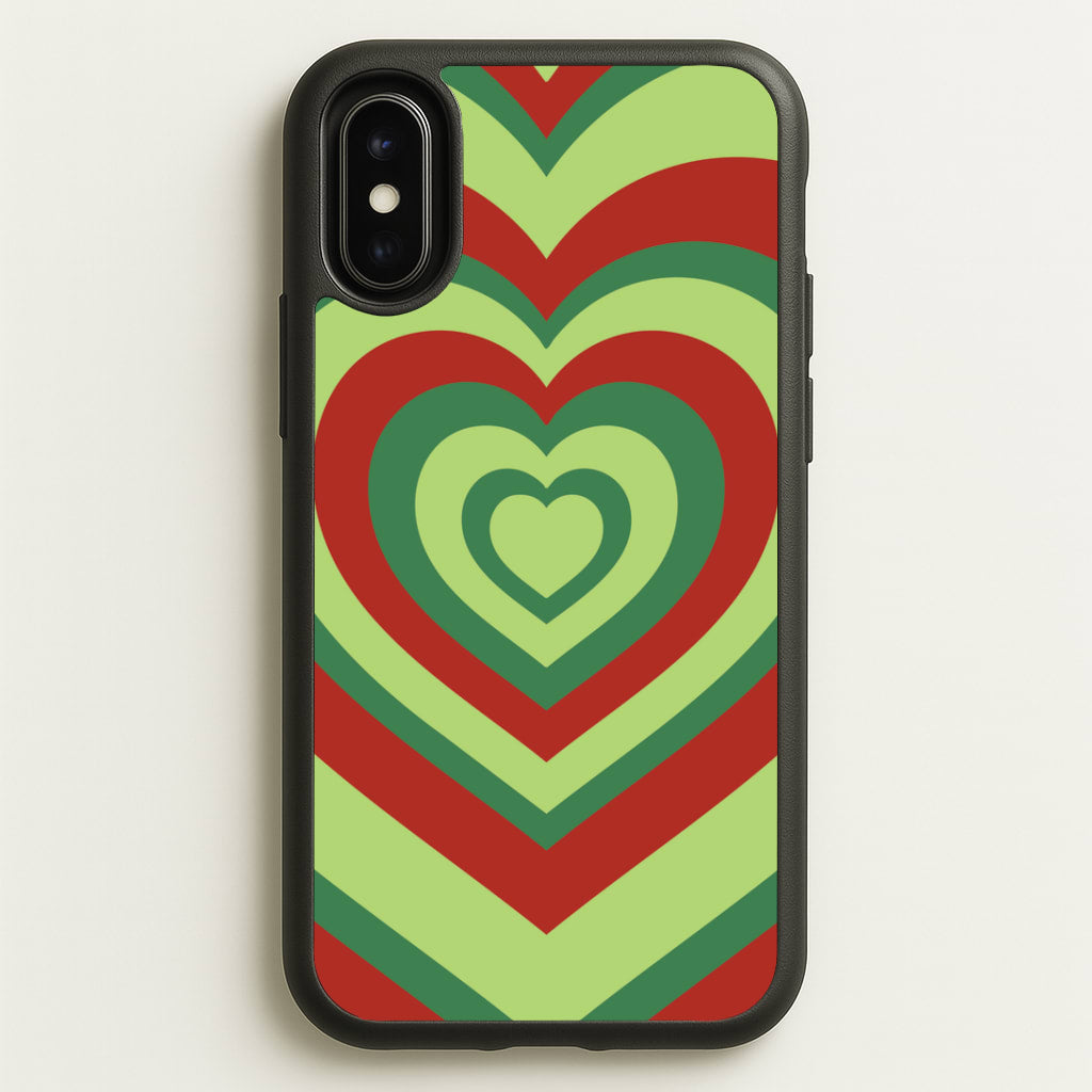 Red And Green Trippy Heart Christmas Pattern iPhone X / XS Case
