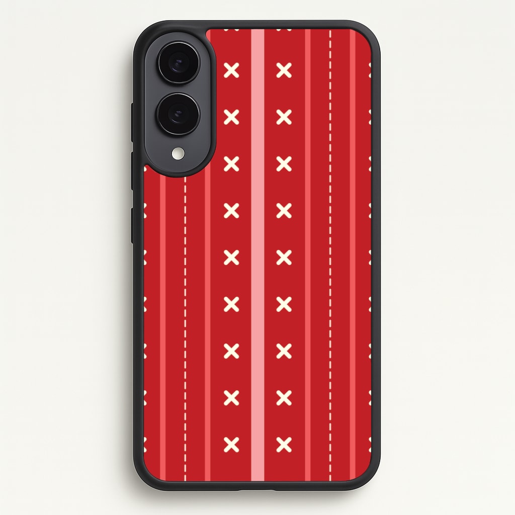 Stripes And Stitches Red Christmas Pattern Galaxy S25 Edge Case