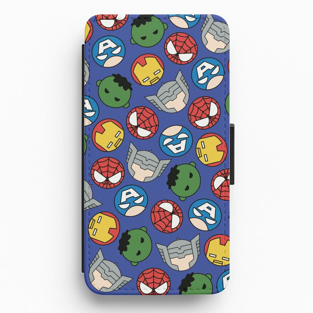 Cute Chibi Heroes Pattern Blue Flip / Wallet Phone Case