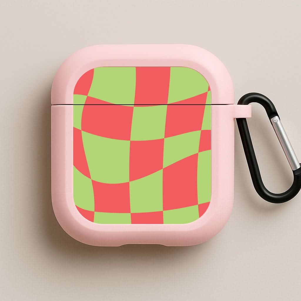 Abstract Red And Green Christmas Pattern Pink AirPods Case