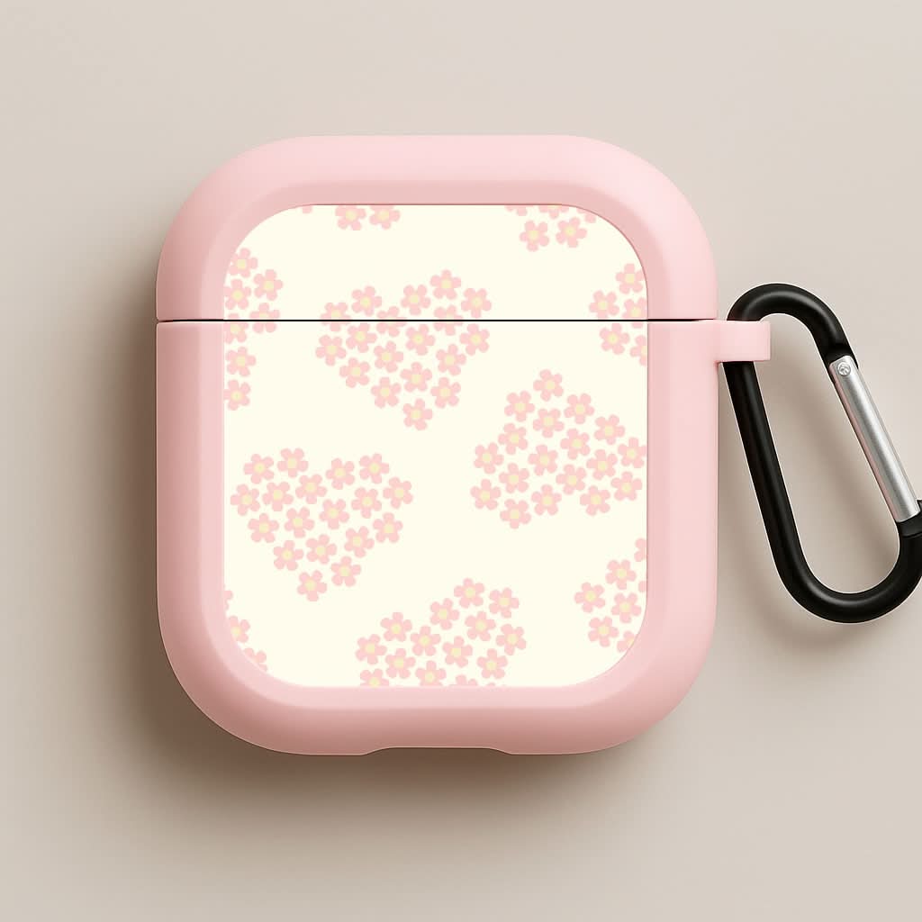 Flower Hearts Pattern Pink AirPods Case