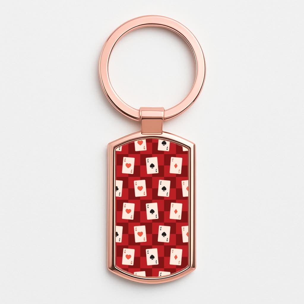 Card Deck Checkered Pattern Rose Gold Keyring