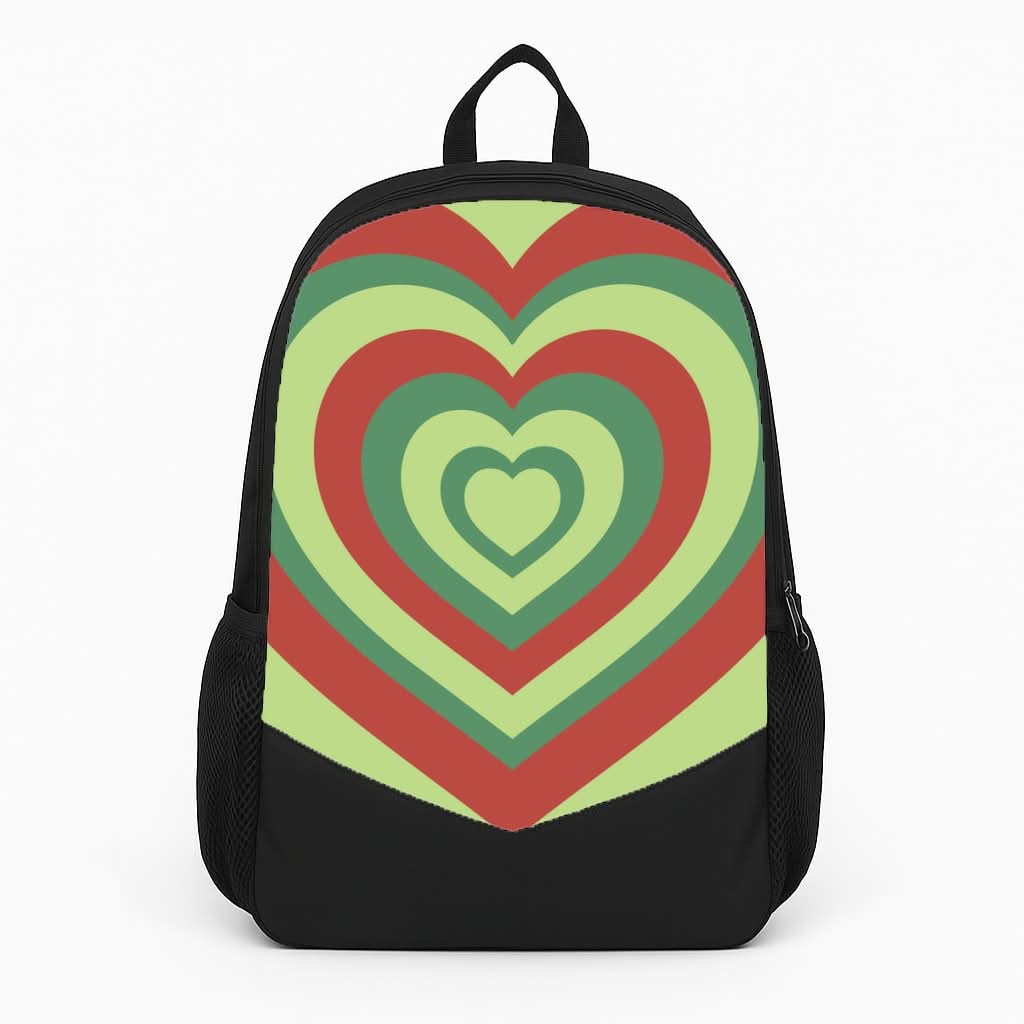 Red And Green Trippy Heart Christmas Pattern Backpack