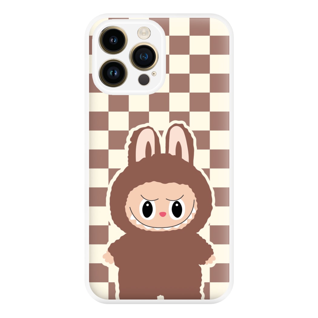 Checkered Cute Brown Monster iPhone 15 Pro Max Case