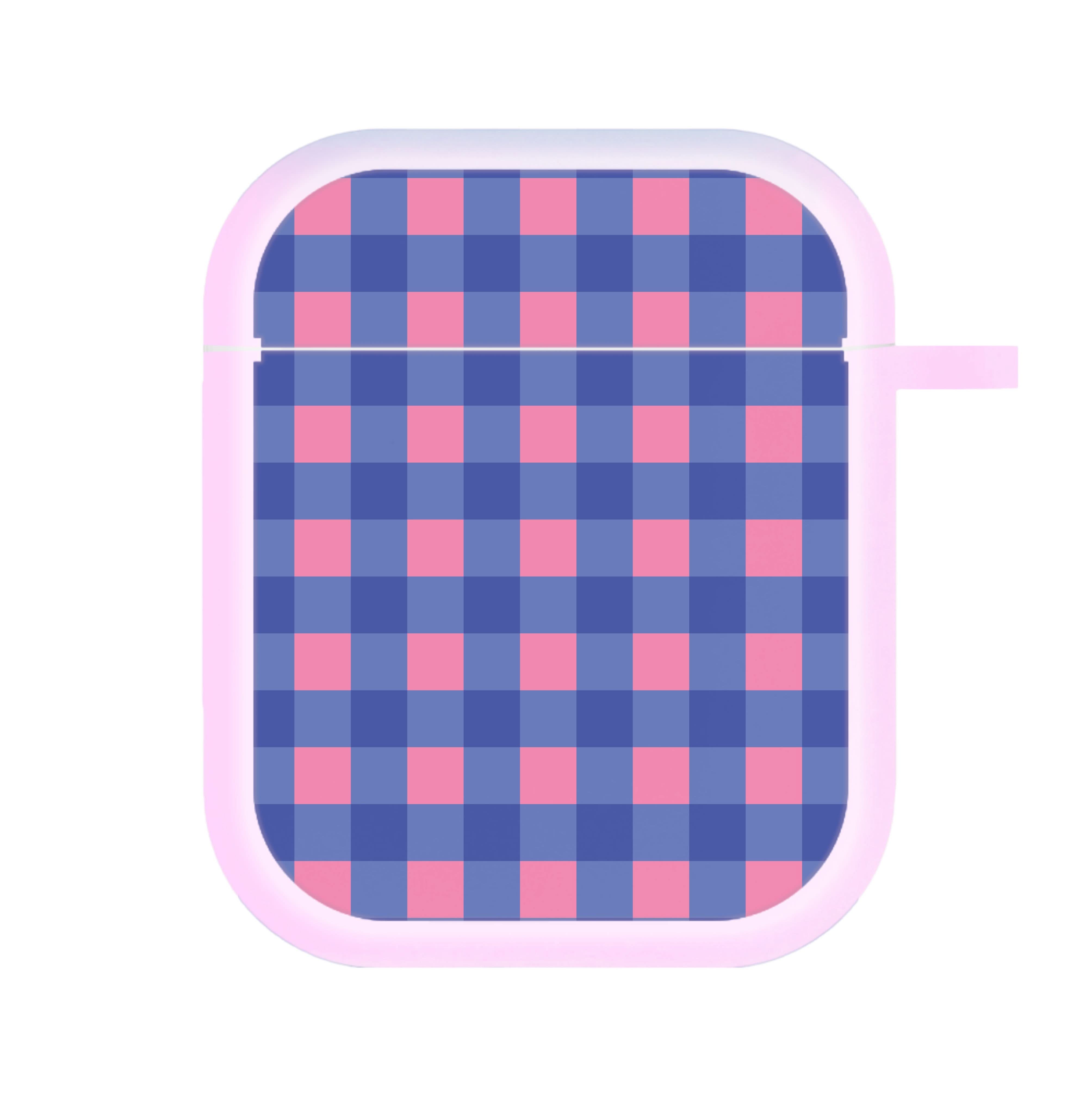 Pink And Blue Checkered Pattern AirPods Case