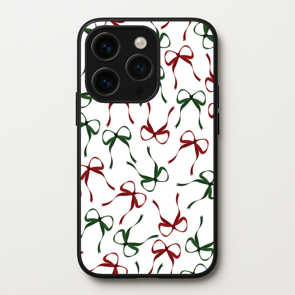 Red And Green Coquette Christmas Bows Pattern iPhone 15 Pro Case