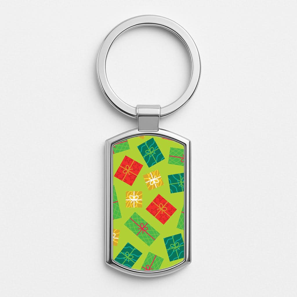 Colourful Abstract Christmas Presents Pattern Luxury Keyring