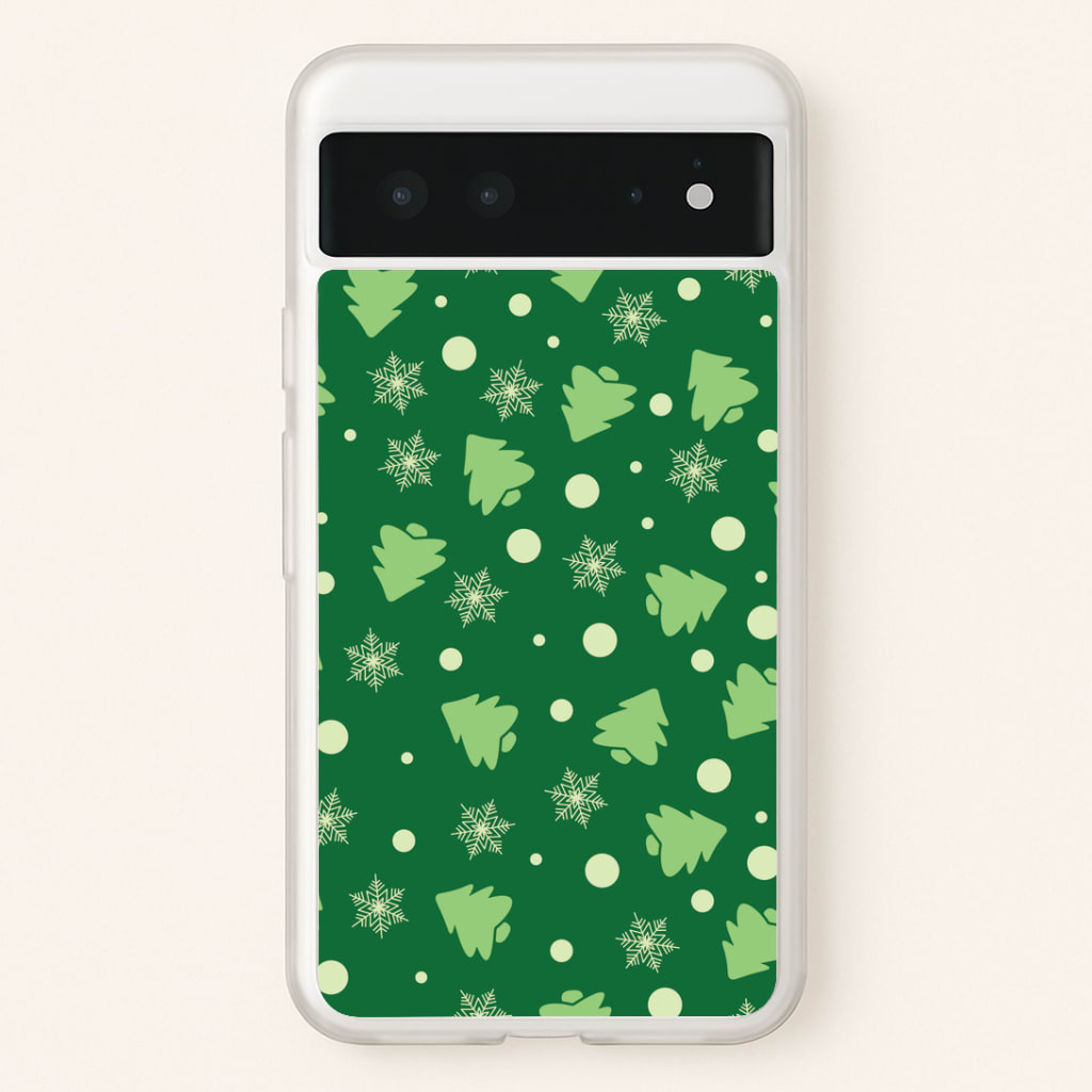 Cartoon Christmas Trees And Snowflakes Pattern Google Pixel 6 Case