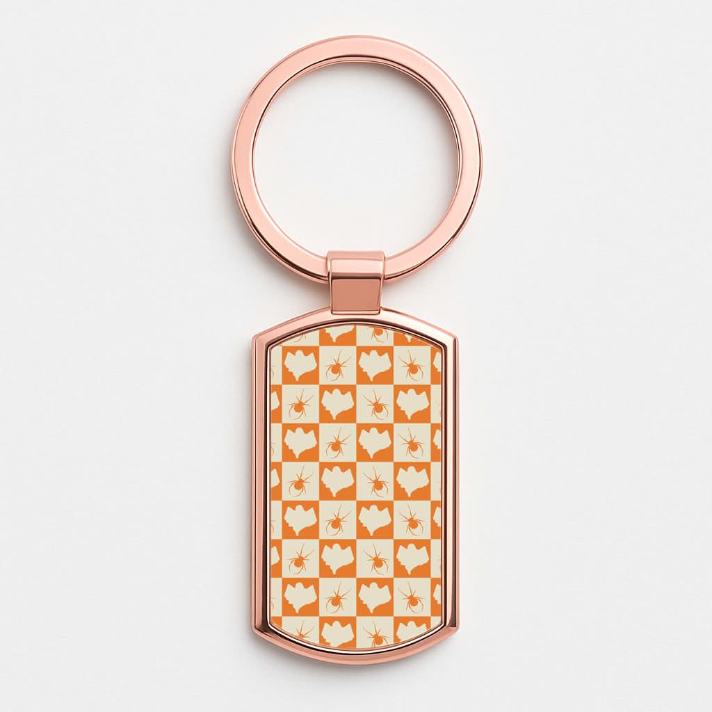 Spiders And Ghosts Checkered Pattern II Rose Gold Keyring