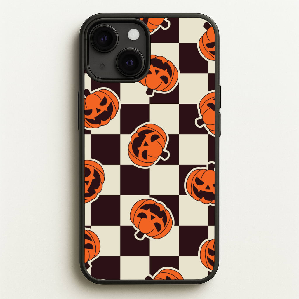 Pumpkin Stickers Checkered Pattern iPhone 13 Mini Case